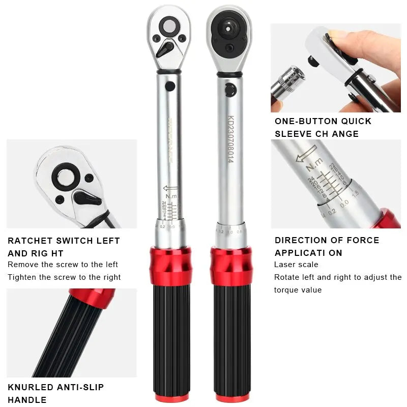 Bicycle Torque Wrench Set Dual Direction Socket Kit Red-1