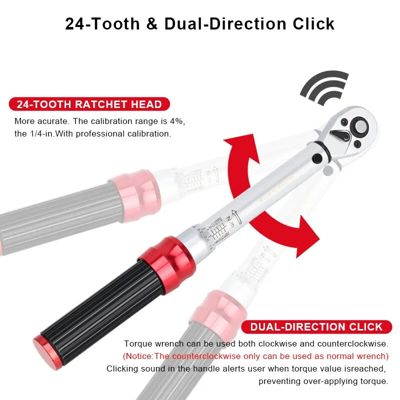 Bicycle Torque Wrench Set Dual Direction Socket Kit Red-2