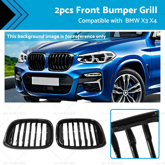 Front Bumper Grill Grille Suitable For BMW X3 G01 X4 G02 2018-2021 Gloss Black-0