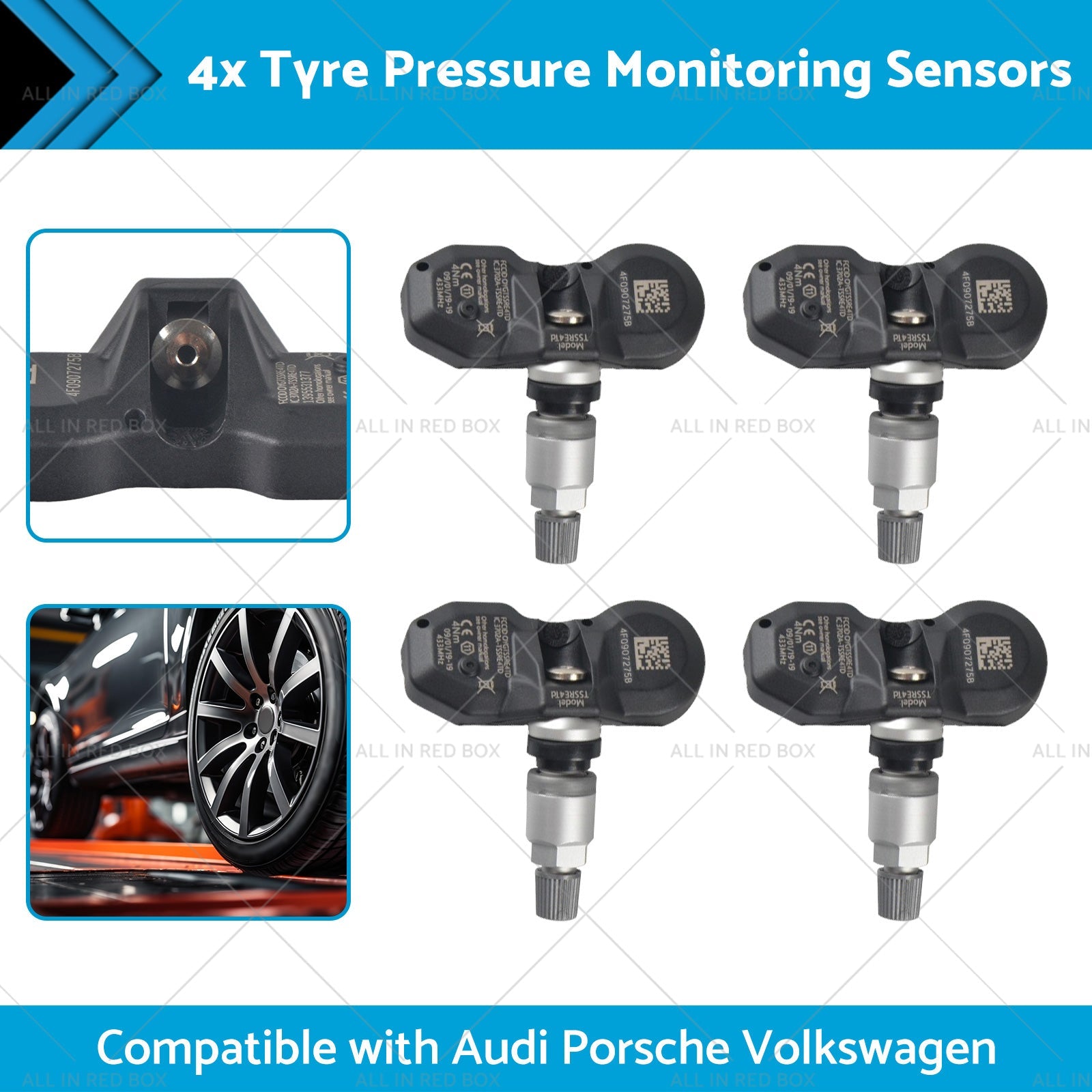 4x Tyre Pressure Monitoring Sensors Suitable for Audi Volkswagen Porsche 02-17-1
