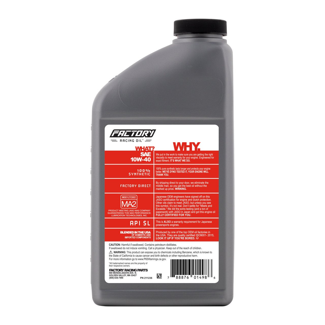Factory Racing Parts SAE 10W-40 4 Quart Oil Change Kit For Honda TRX650FA, TRX650FGA, TRX680FA, TRX680FGA, MUV700-2